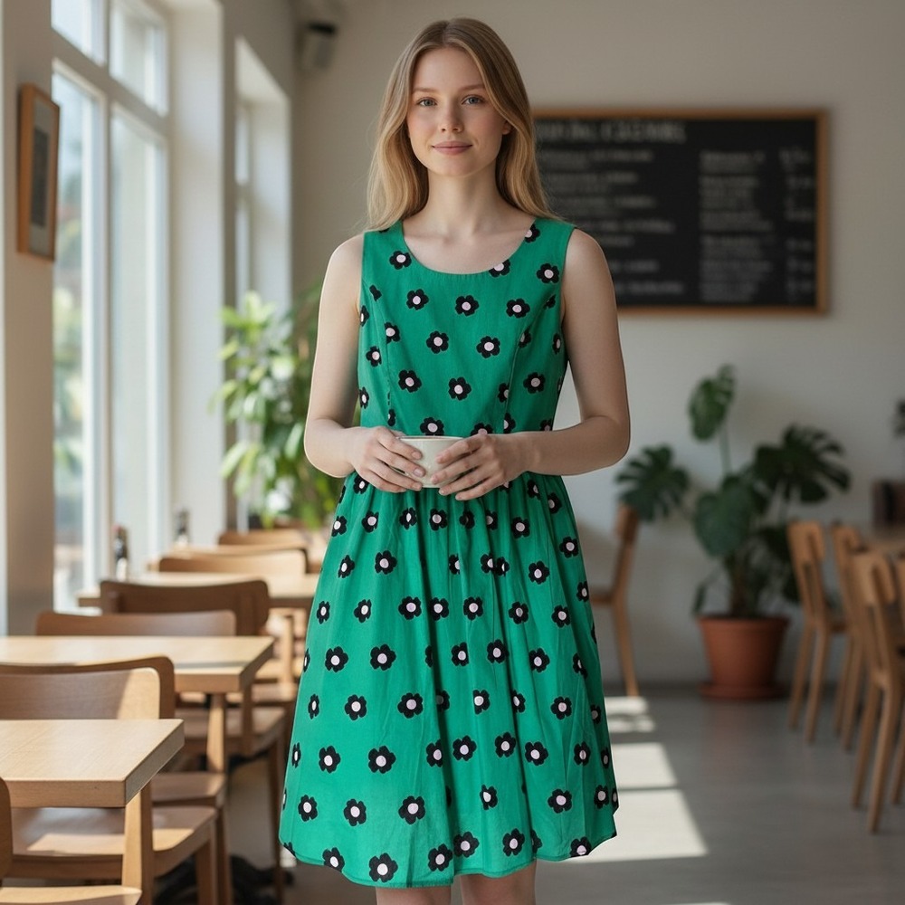 Tulip B by J317 Green Floral Daisy Fit‎ & Flare Sleeveless Pocket Dress Small